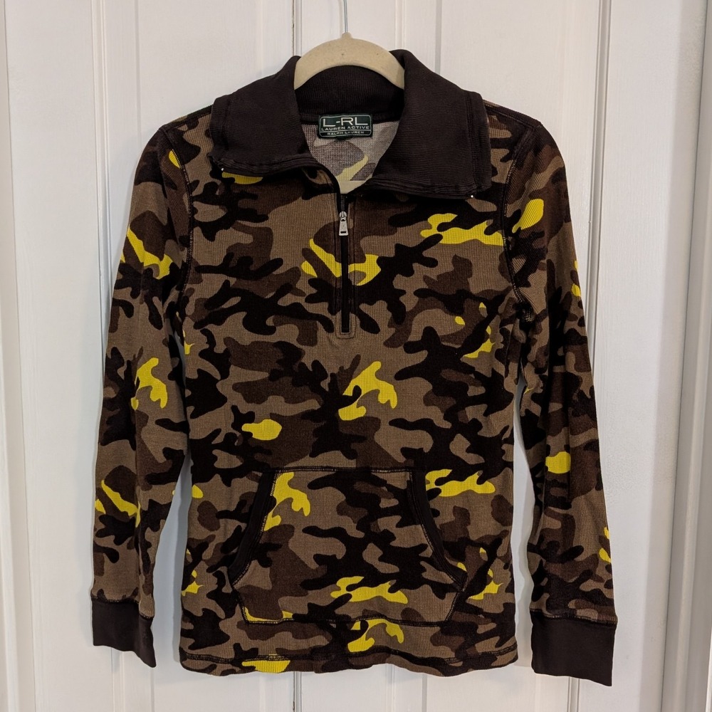 Lauren Ralph Lauren Active‎ Camo Henley Shirt SMALL Gorpcore Outdoor 1/4 Zip